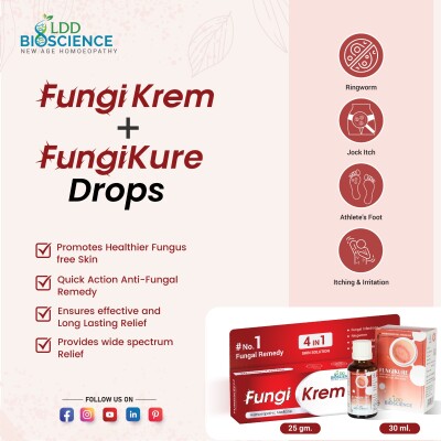 LDD Bioscience Fungikure Drop + Fungikrem Ointment  Combo.(30ml+25g) Your Homeopathic Solution for Fungal Skin Infection